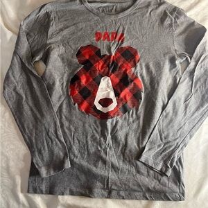 Papa buffalo plaid red and black Bear Print grey  PJ Shirt size men’s small